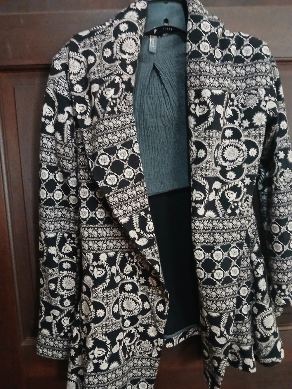 Free People Black and White Mosaic Tapestry-Patterned Lightweight Jacket XS